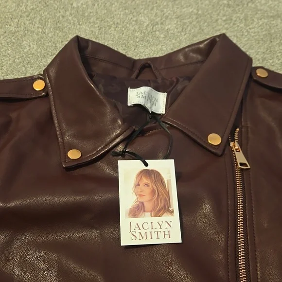 Jaclyn Smith Maroon Moto Polyureethane Jacket - Picture 7 of 9